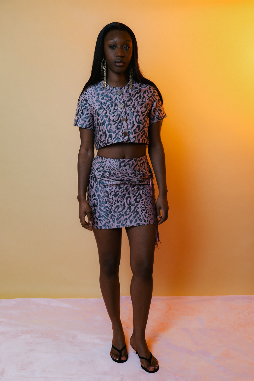 Top court droit motif leopard rose — MINDY
