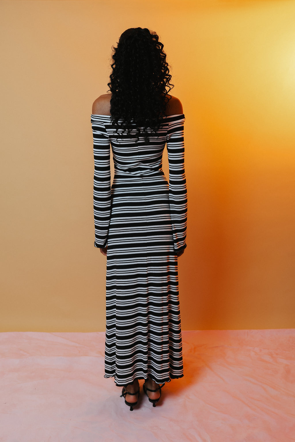 Blue striped bardot maxi dress — MONACO