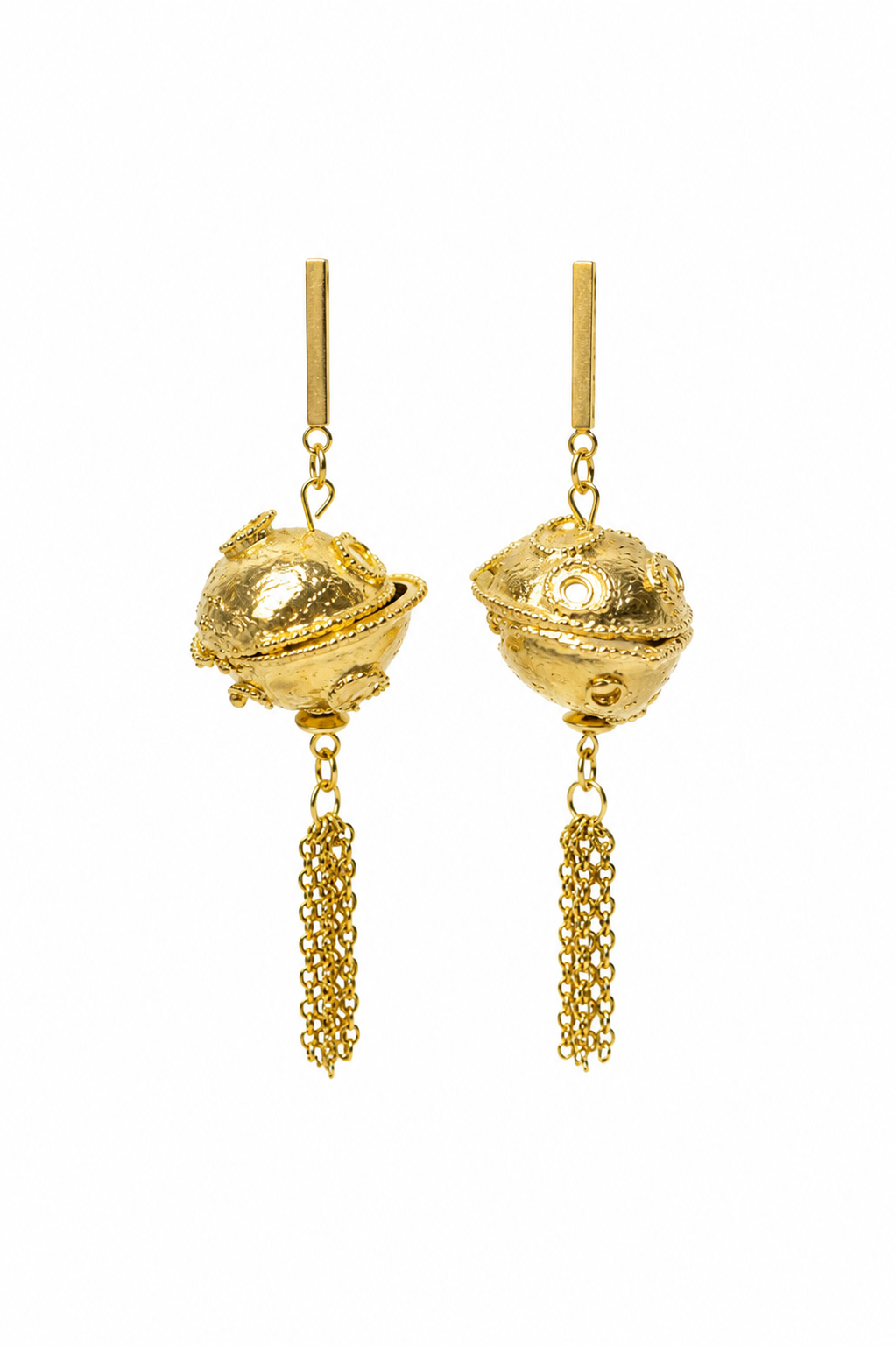 Boucles d'oreilles pendantes avec sphère doré — GALAXY