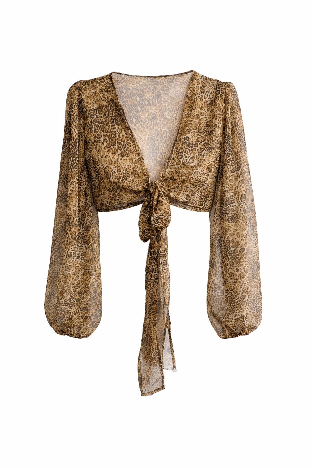 Leopard print wrap blouse with puff sleeves—GENESSY