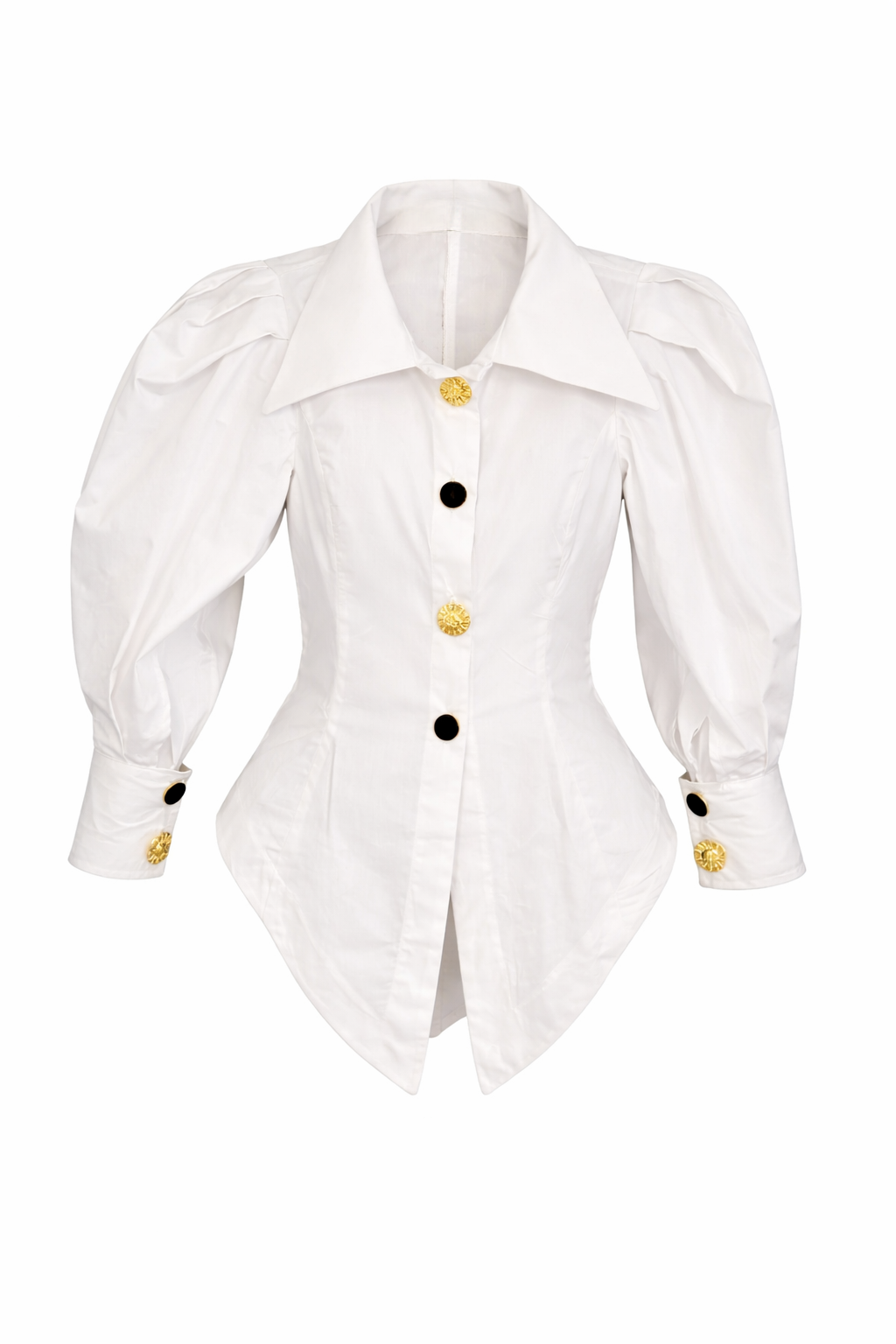 Blouse blanche asymétrique avec manches bouffantes — CALIFORNIE
