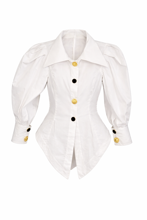 Asymmetrical white blouse with puff sleeves — CALIFORNIE