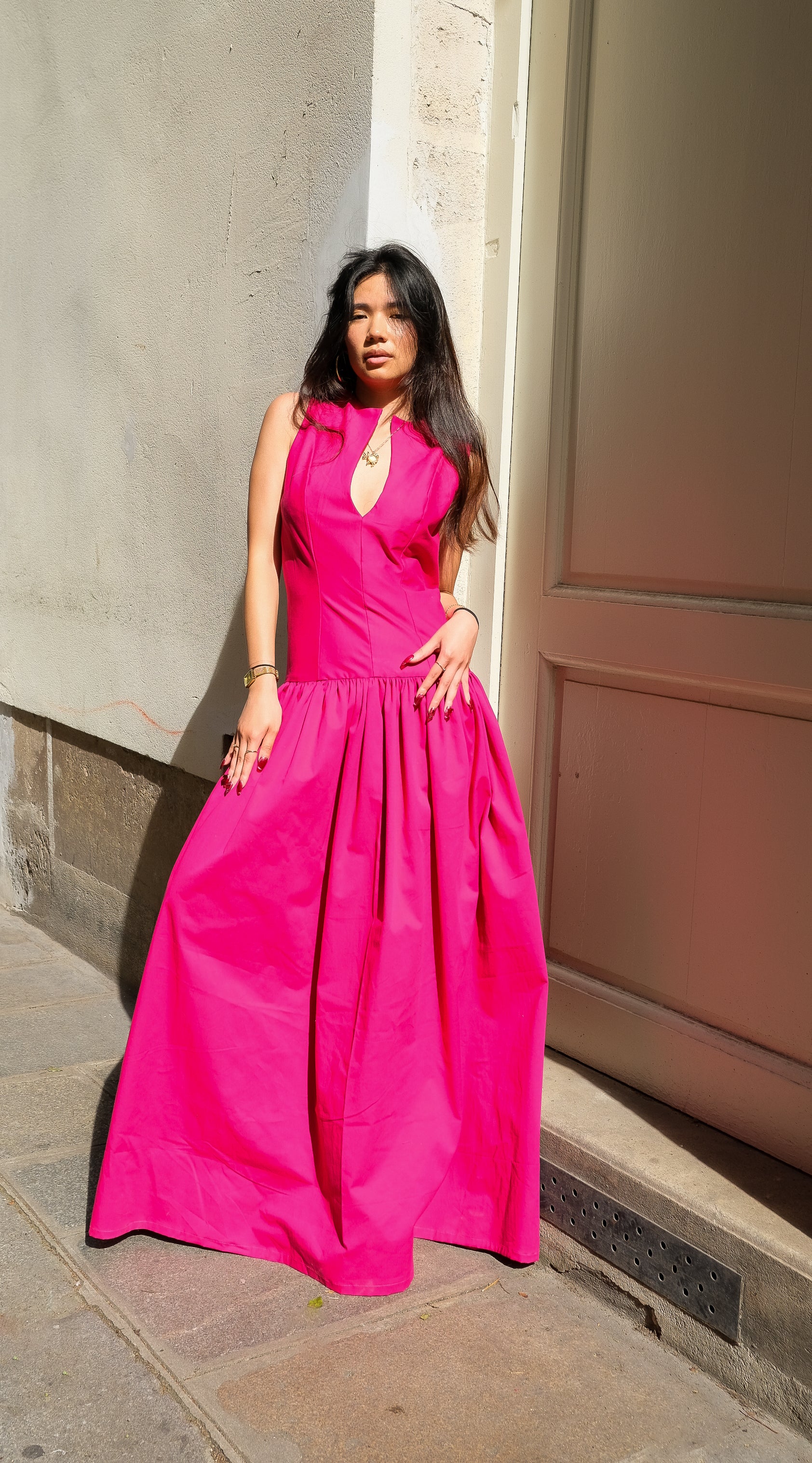 La robe longue LOUISE fuchsia