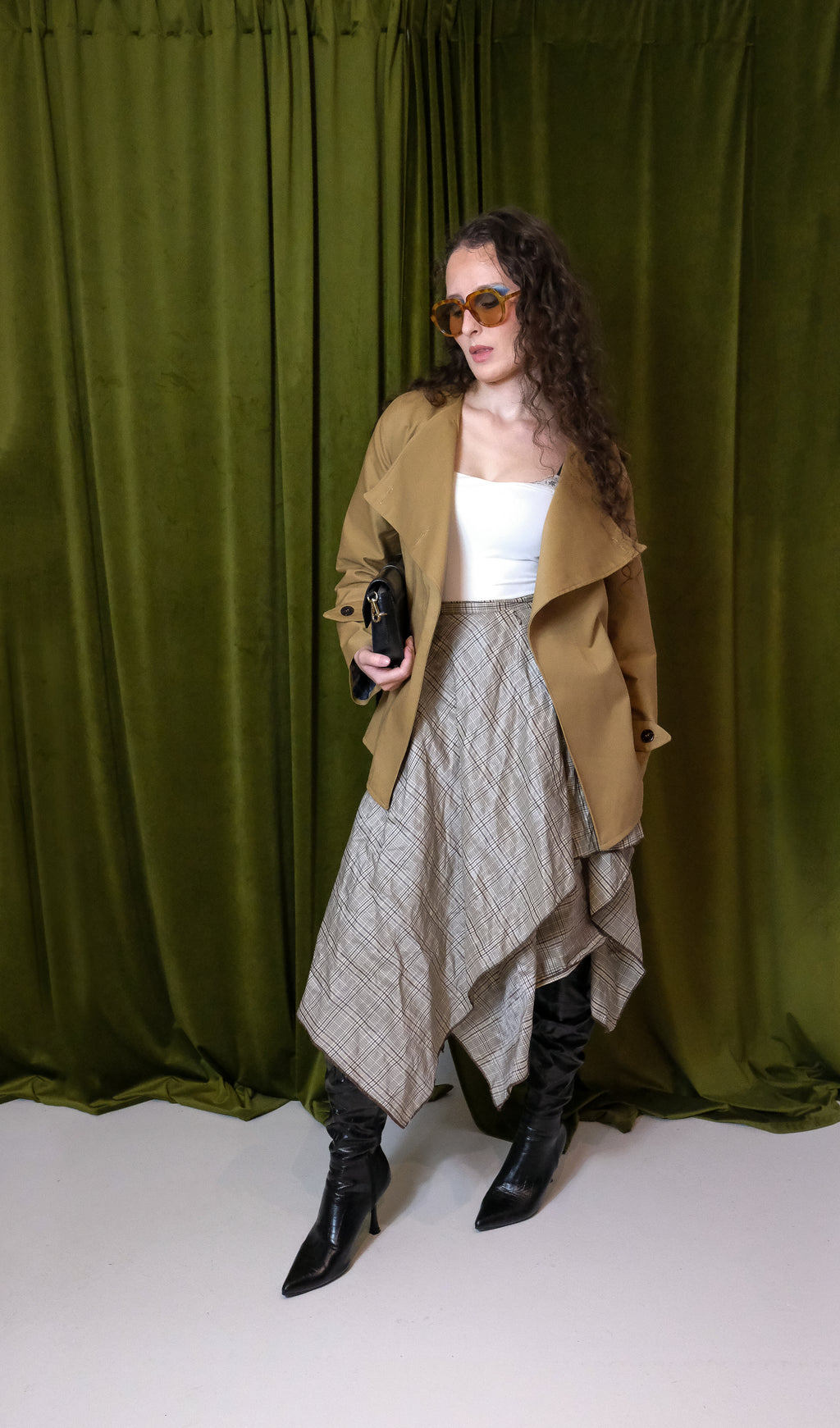 Asymmetrical plaid wrap skirt — EMY