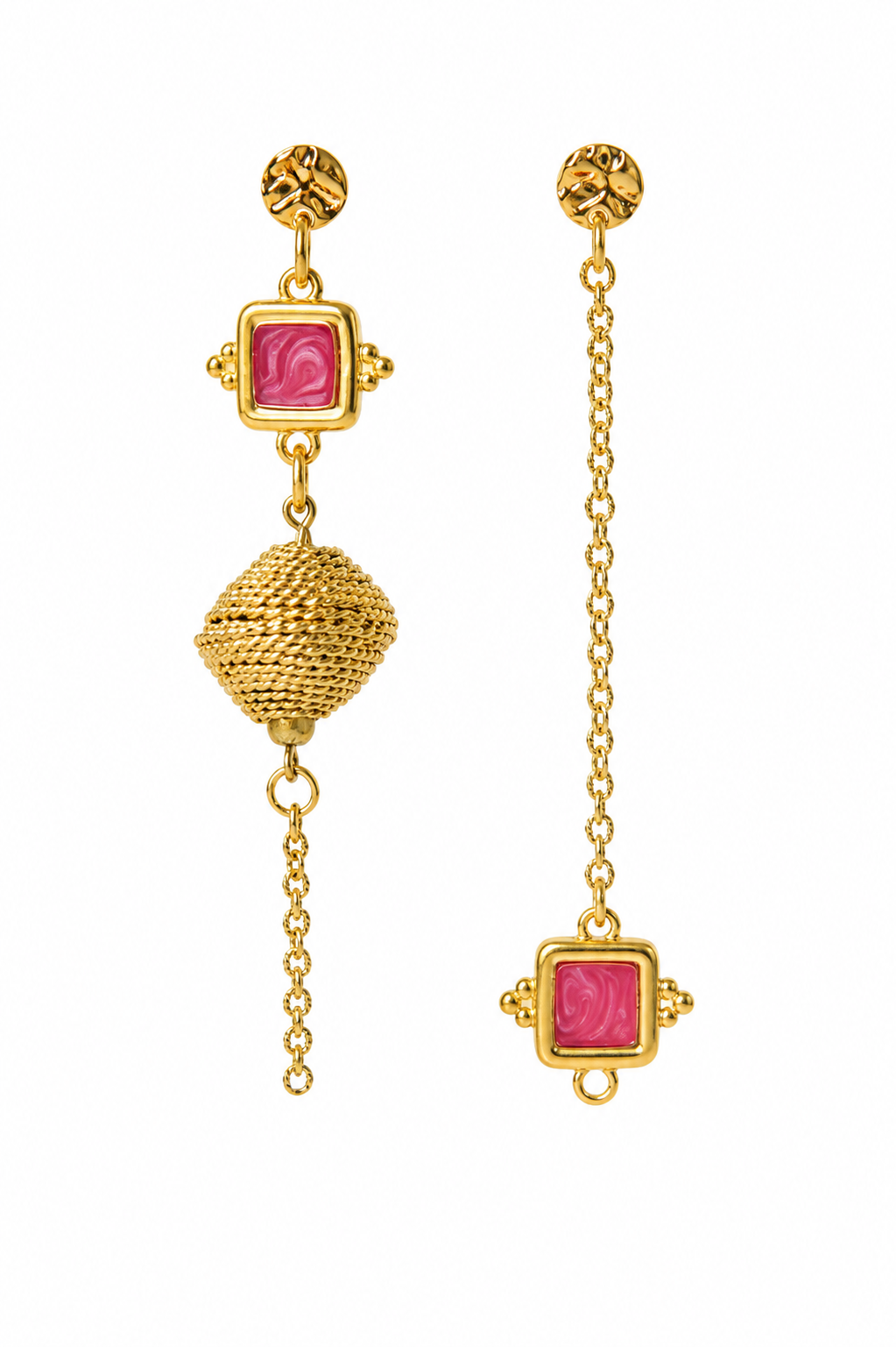 Boucles d'oreilles asymétriques rose — GABIN