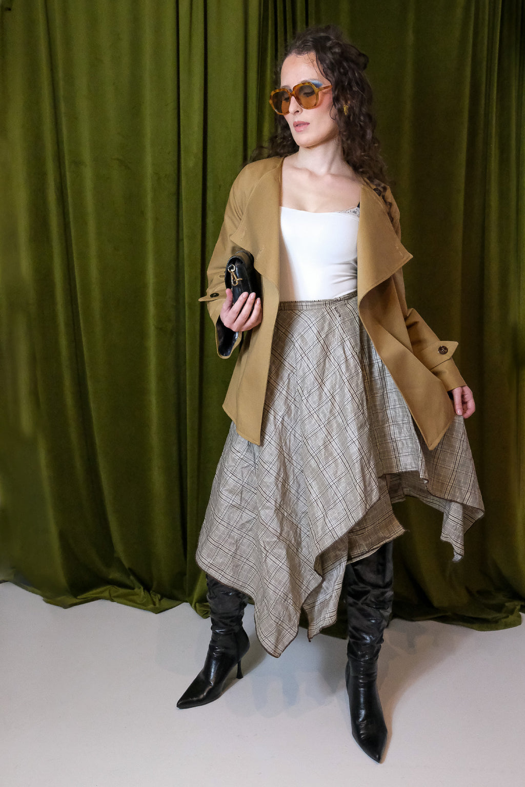 Asymmetrical plaid wrap skirt — EMY