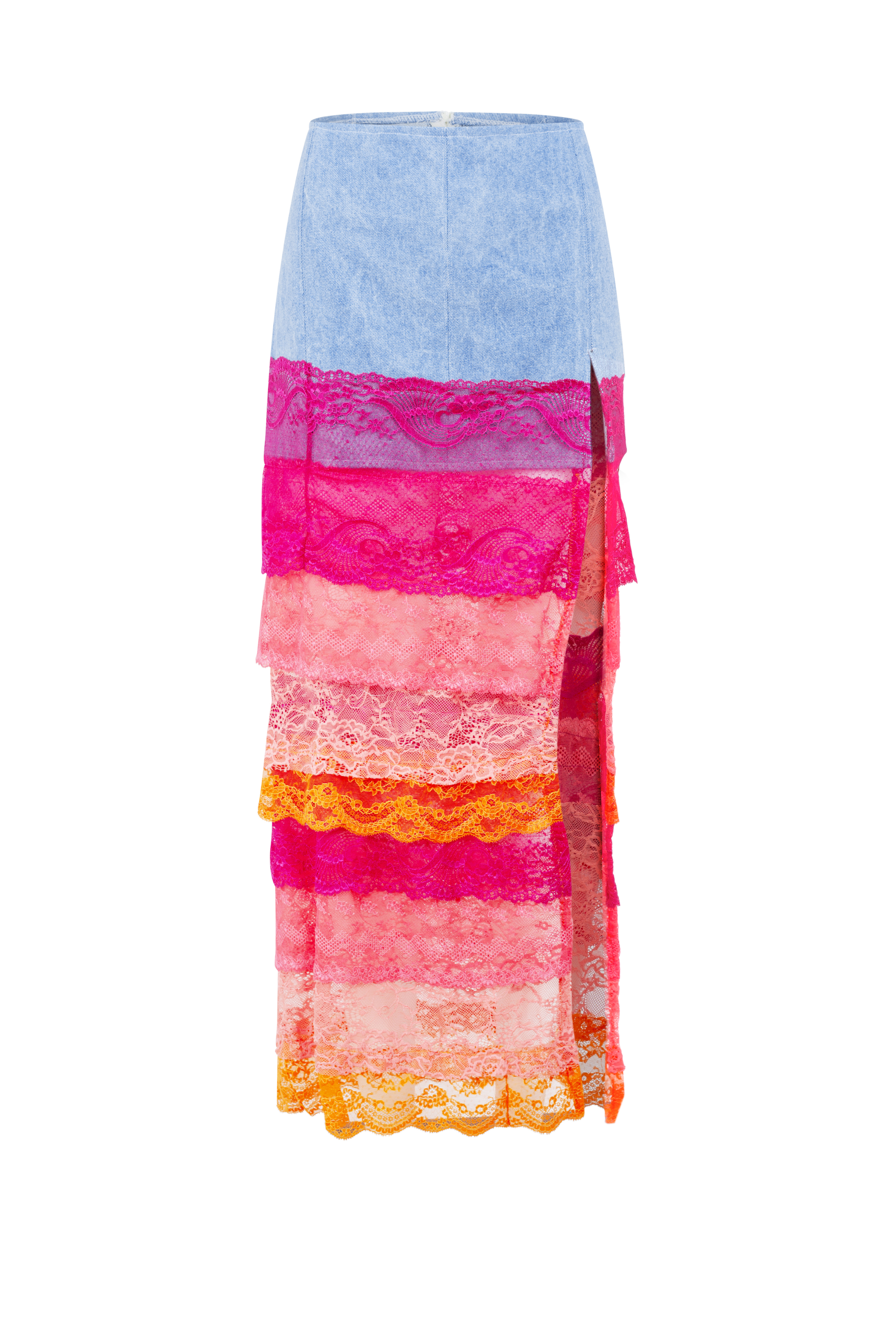 Long denim and lace ombré skirt — MONTROSE