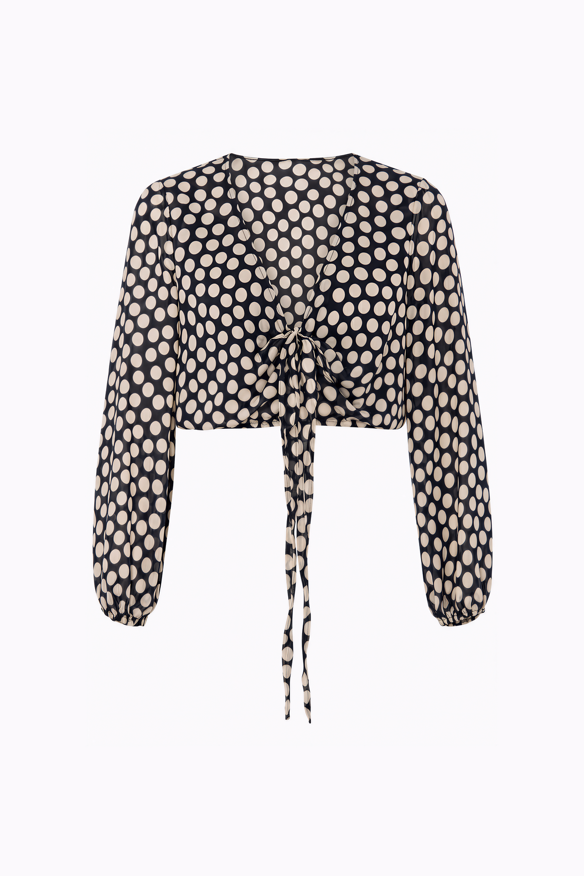 Blouse crop à nouer motif pois blanc et fond marine — MERCEDES