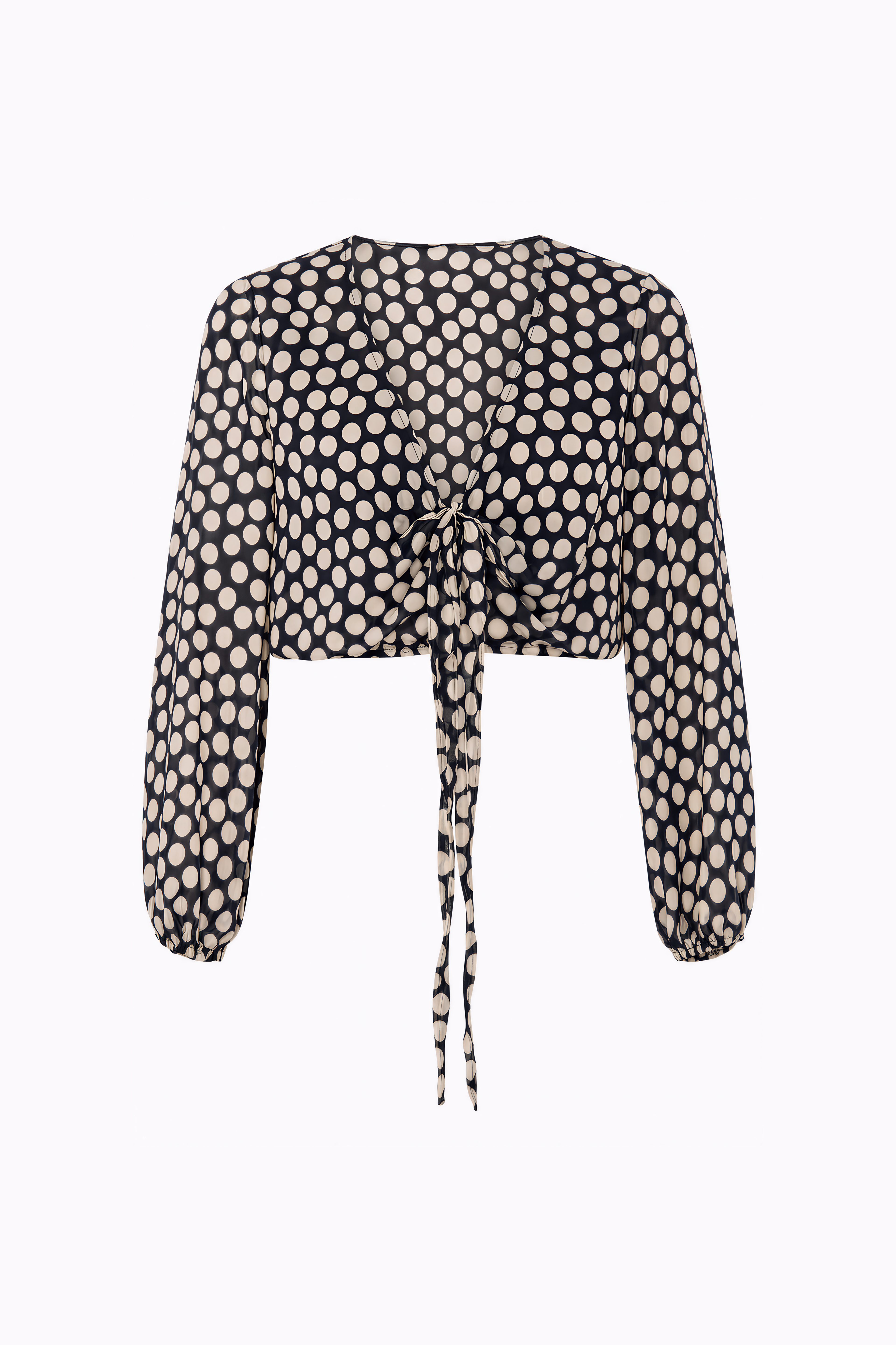 Blouse crop à nouer motif pois blanc et fond marine — MERCEDES