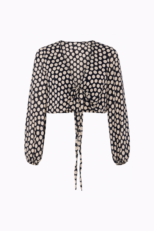 Blouse crop à nouer motif pois blanc et fond marine — MERCEDES
