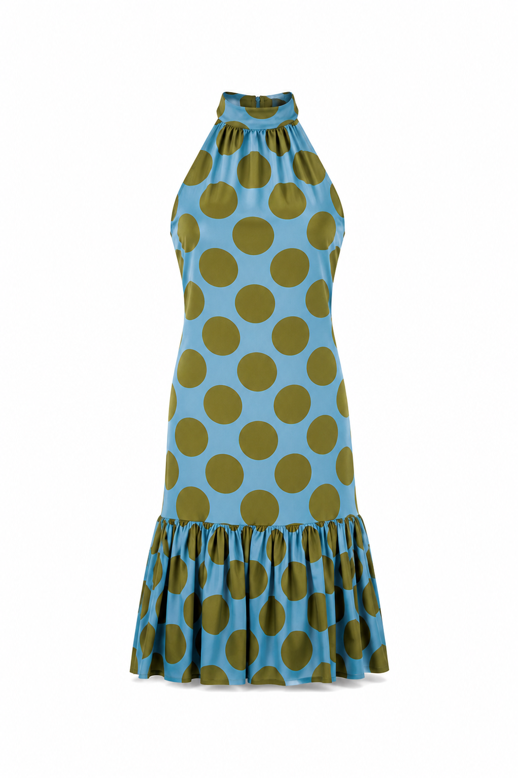 Robe dos nu à volant et motif pois vert — CARLA