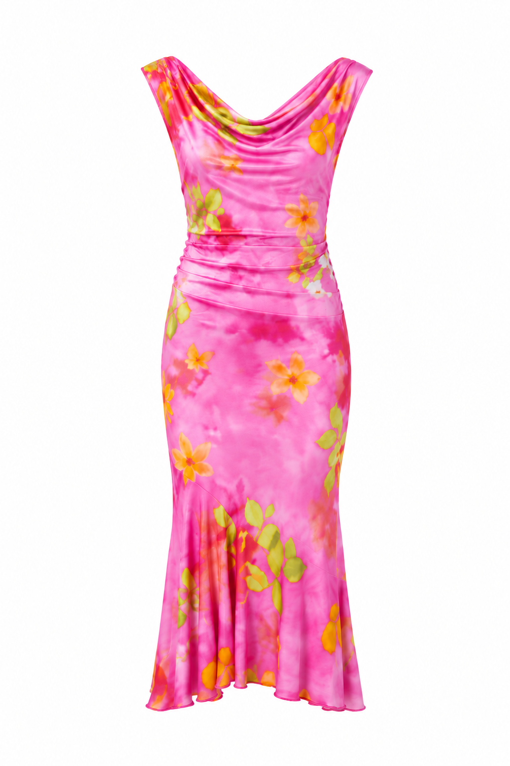 Robe midi décolleté bénitier avec motif floral — INAYA