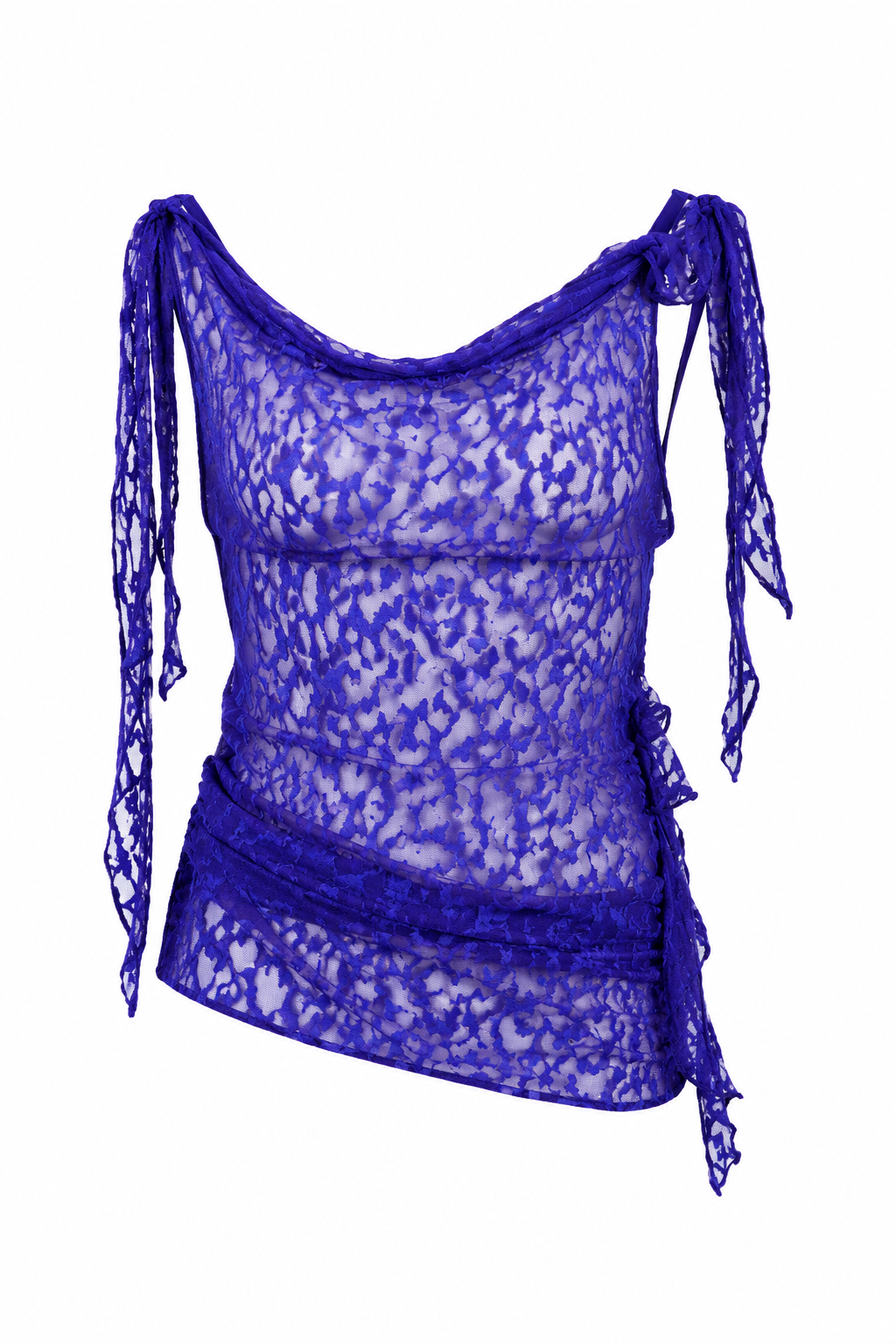 Top asymétrique transparent avec volants marine — MAIA