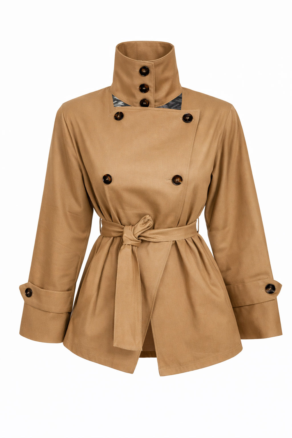 Trench court camel avec col montant — VANESSA
