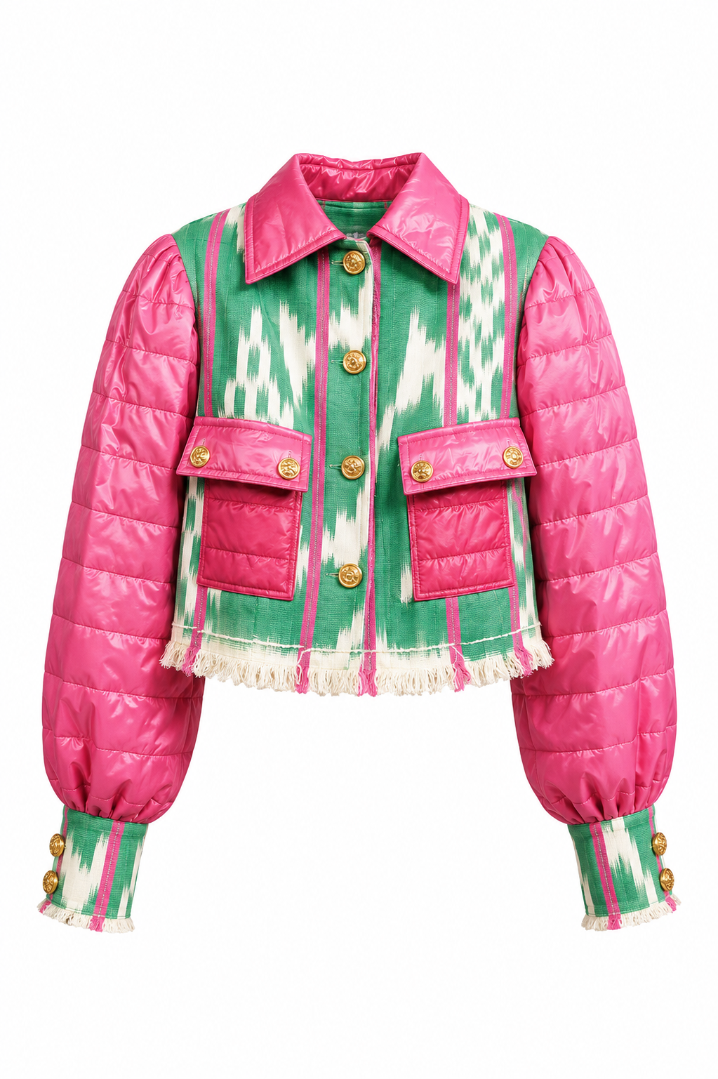 Veste matelassé avec manches bouffantes rose et vert — BIMBO